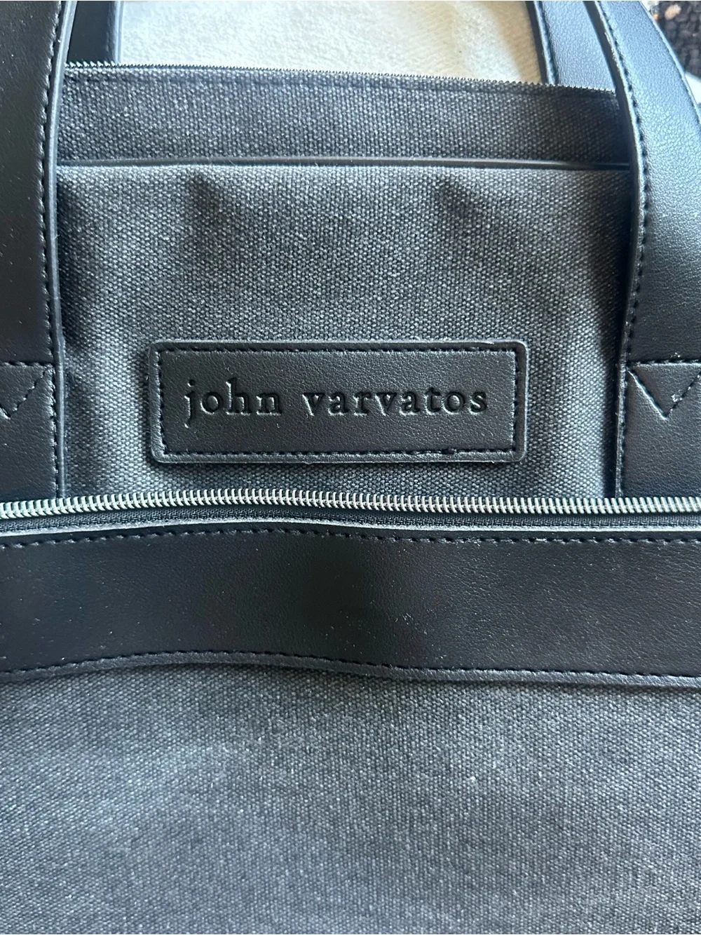 John Varvatos Men’s Gray Canvas Black Trim Laptop Briefcase Messenger Bag